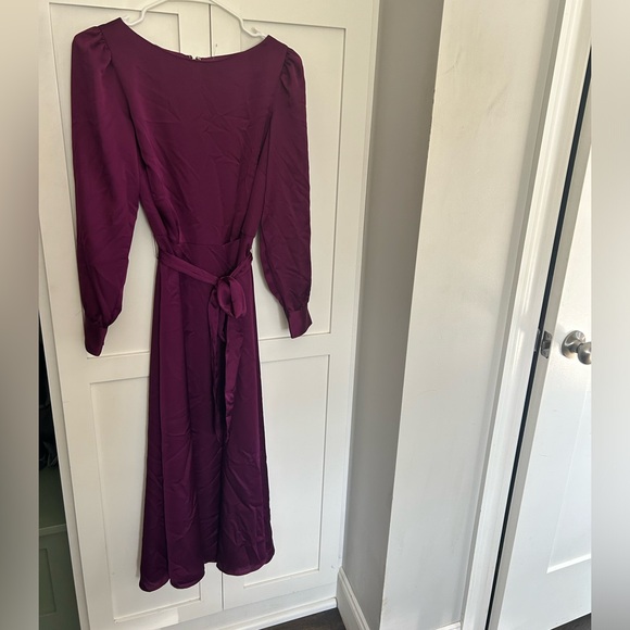 NWOT Puff Shoulder Belted Flare Dress - Picture 3 of 9